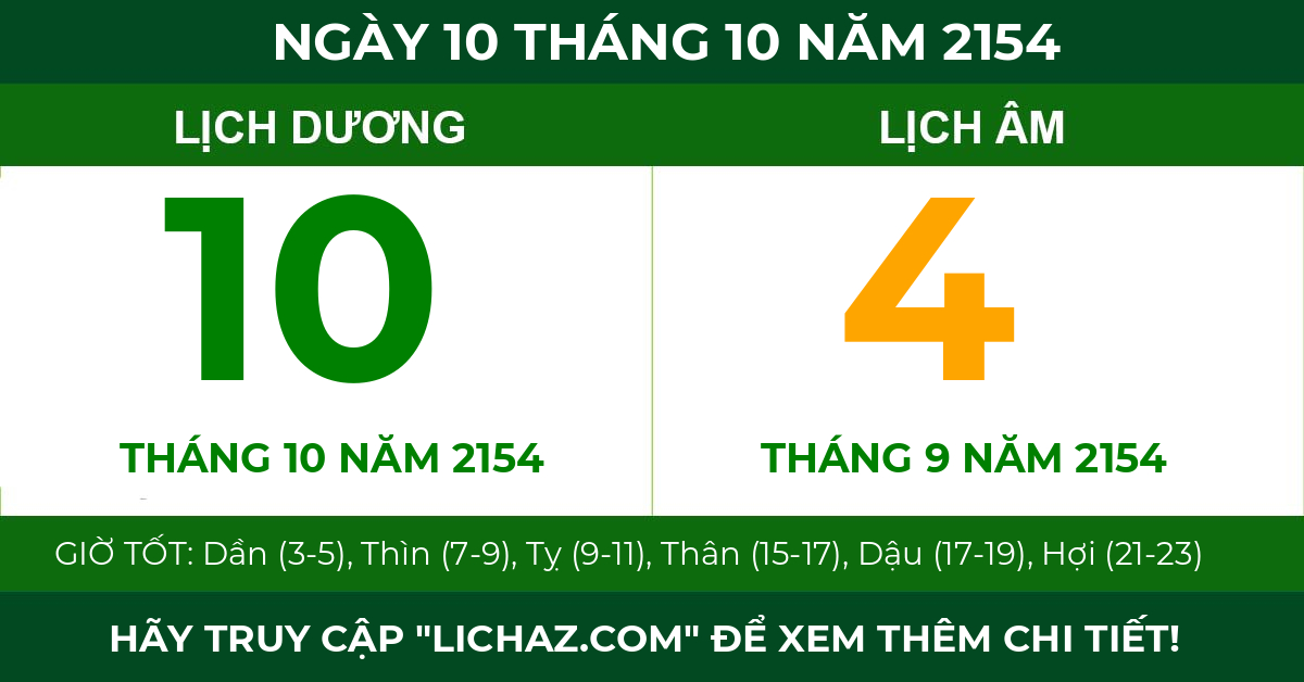 lịch âm ngày 10 tháng 10 năm 2154