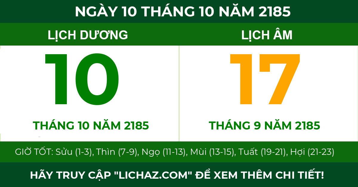 lịch âm ngày 10 tháng 10 năm 2185