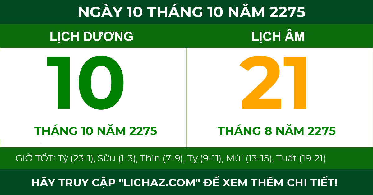 lịch âm ngày 10 tháng 10 năm 2275