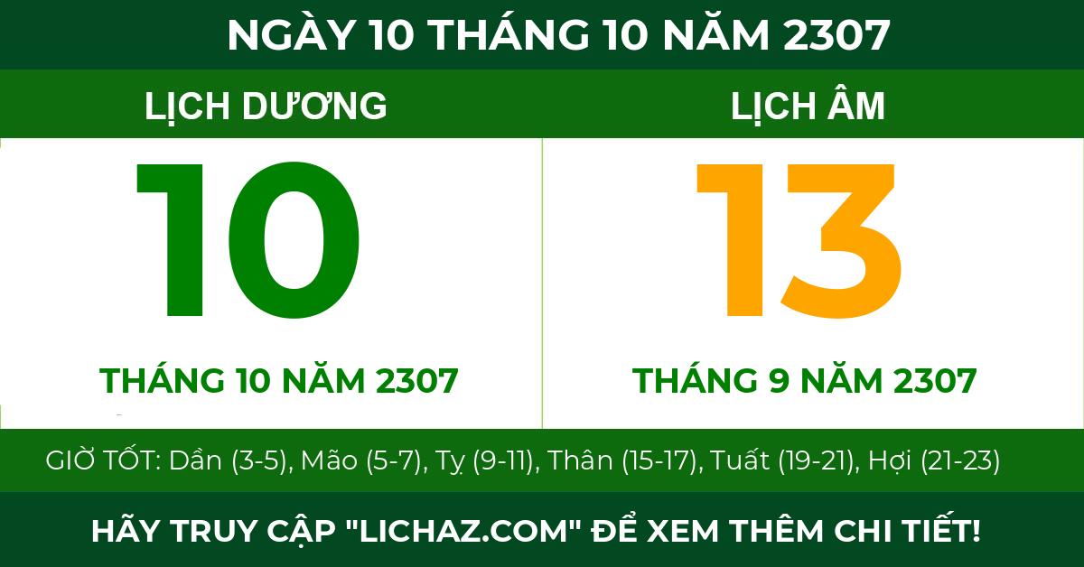 lịch âm ngày 10 tháng 10 năm 2307