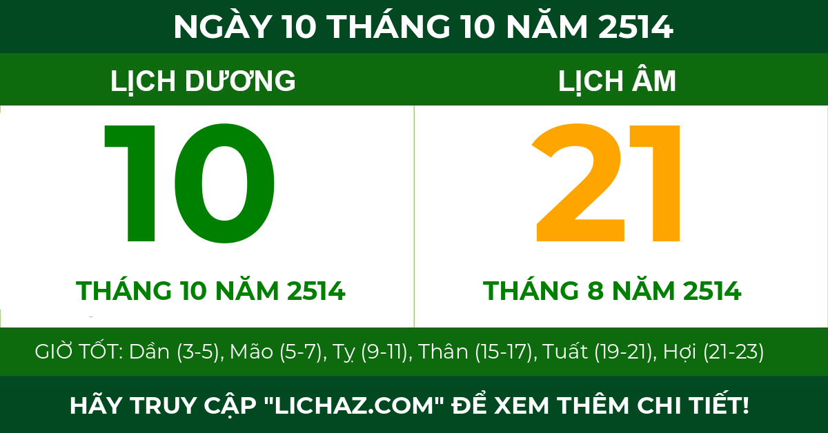 lịch âm ngày 10 tháng 10 năm 2514