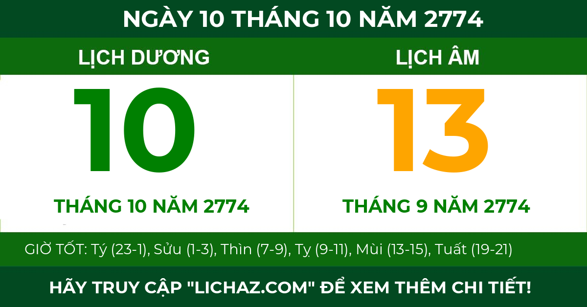 lịch âm ngày 10 tháng 10 năm 2774
