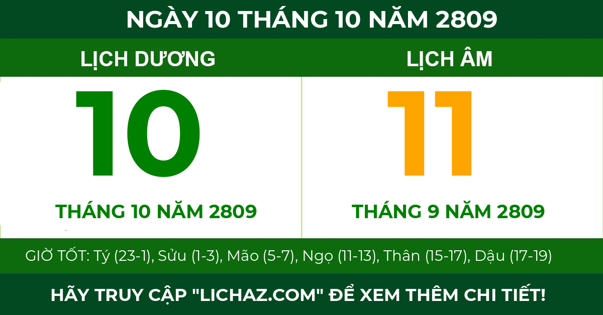 lịch âm ngày 10 tháng 10 năm 2809