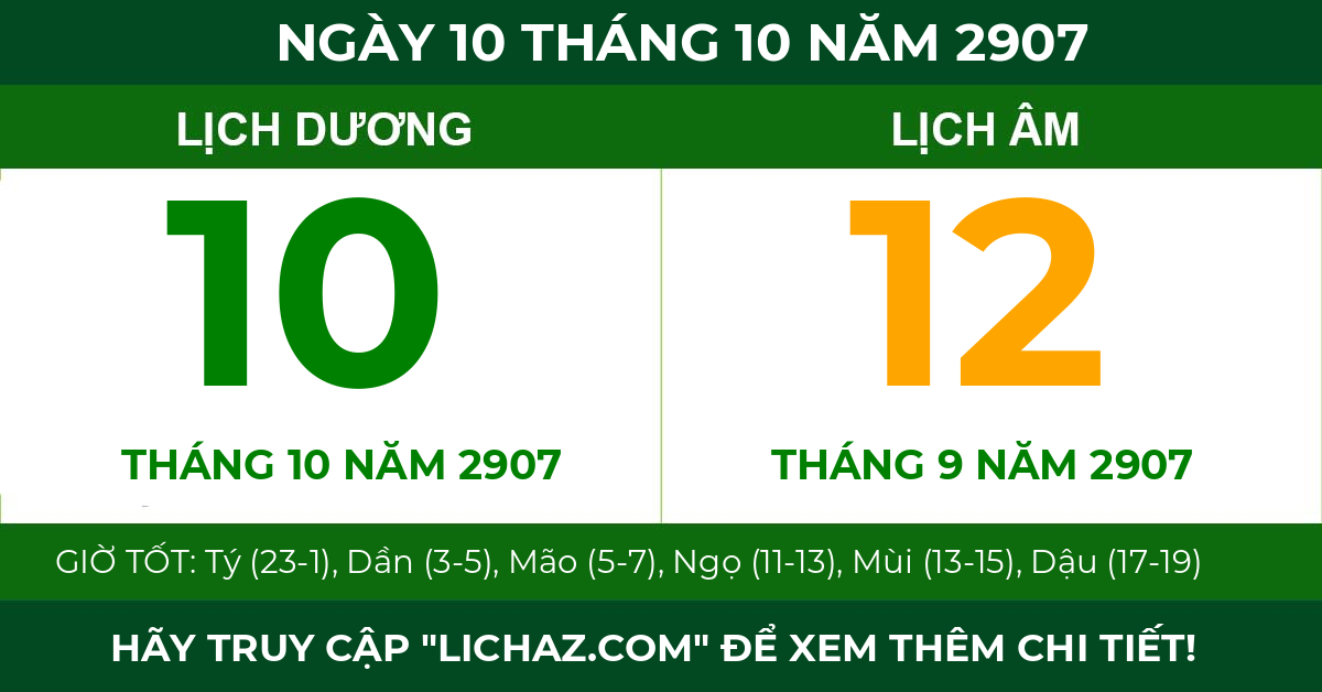 lịch âm ngày 10 tháng 10 năm 2907
