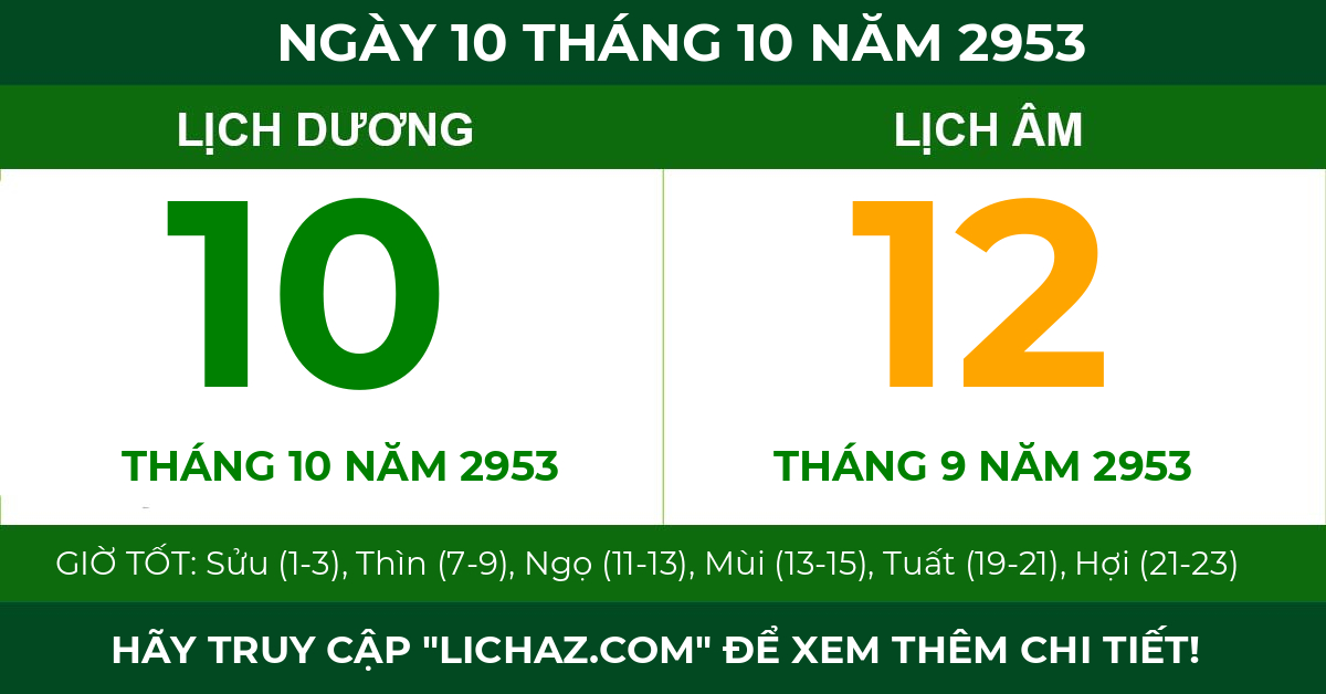 lịch âm ngày 10 tháng 10 năm 2953