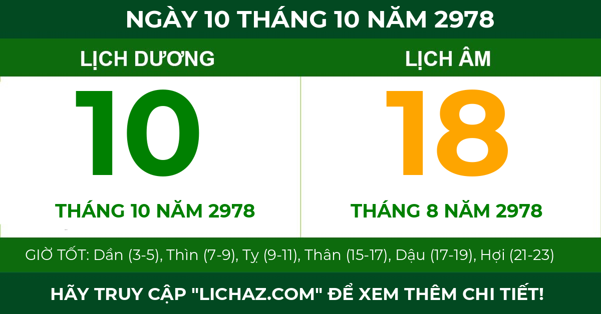 lịch âm ngày 10 tháng 10 năm 2978