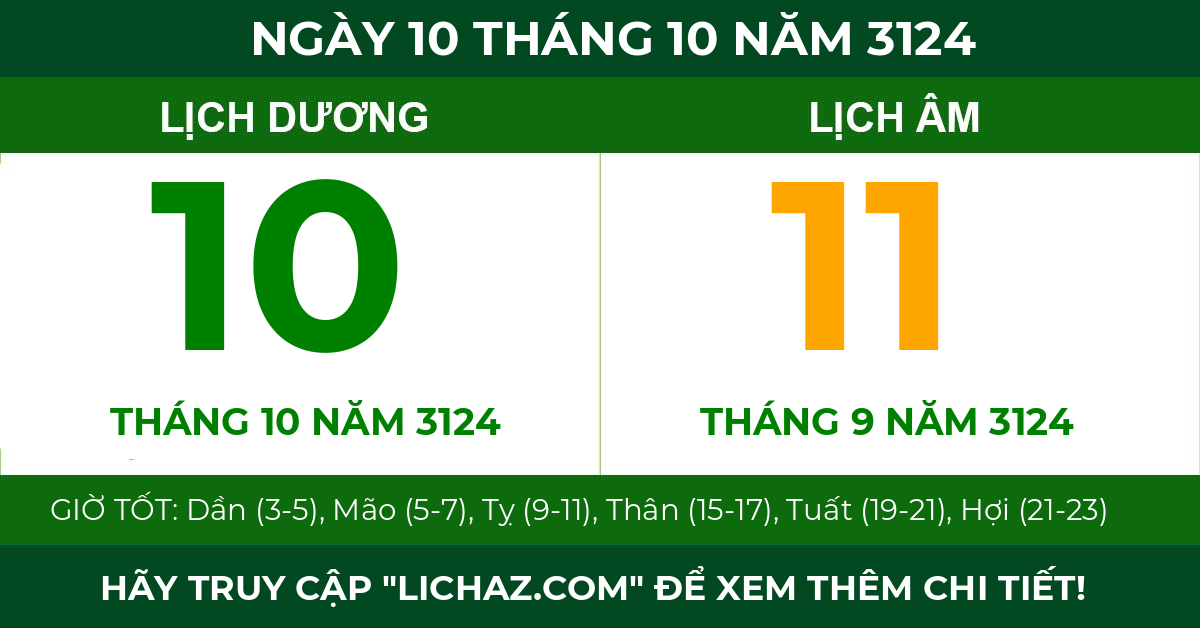 lịch âm ngày 10 tháng 10 năm 3124
