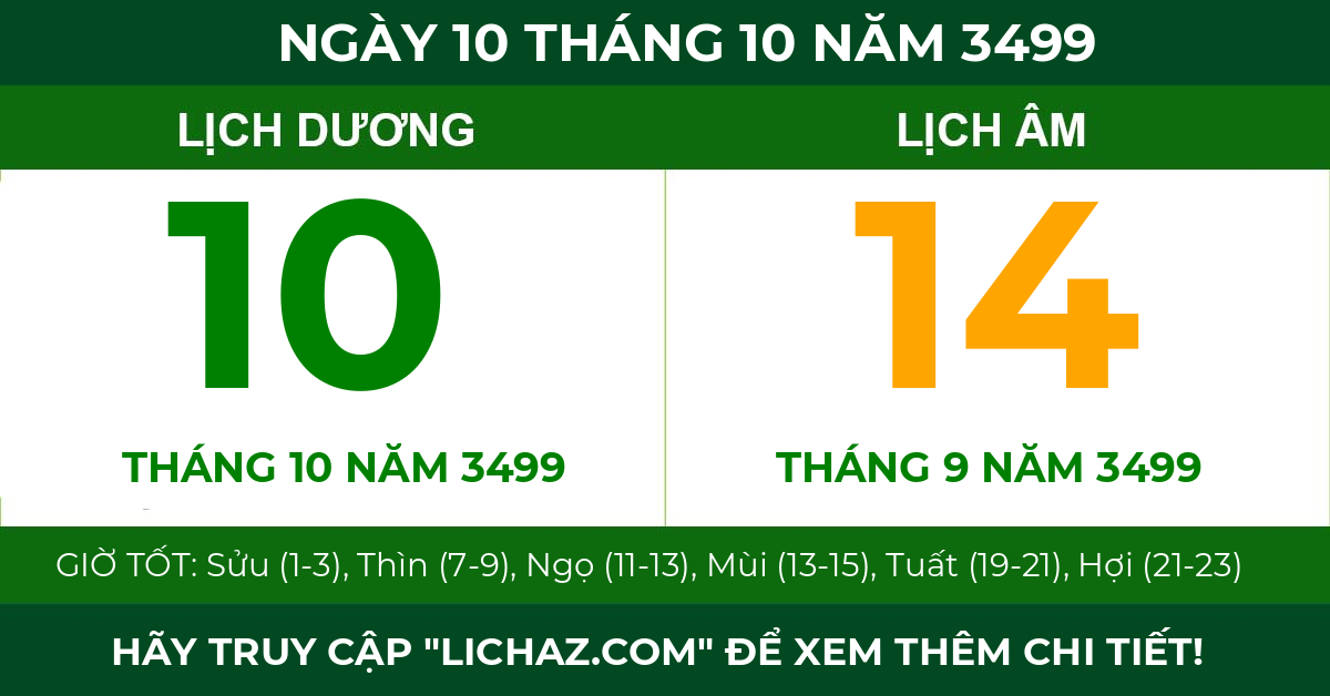 lịch âm ngày 10 tháng 10 năm 3499