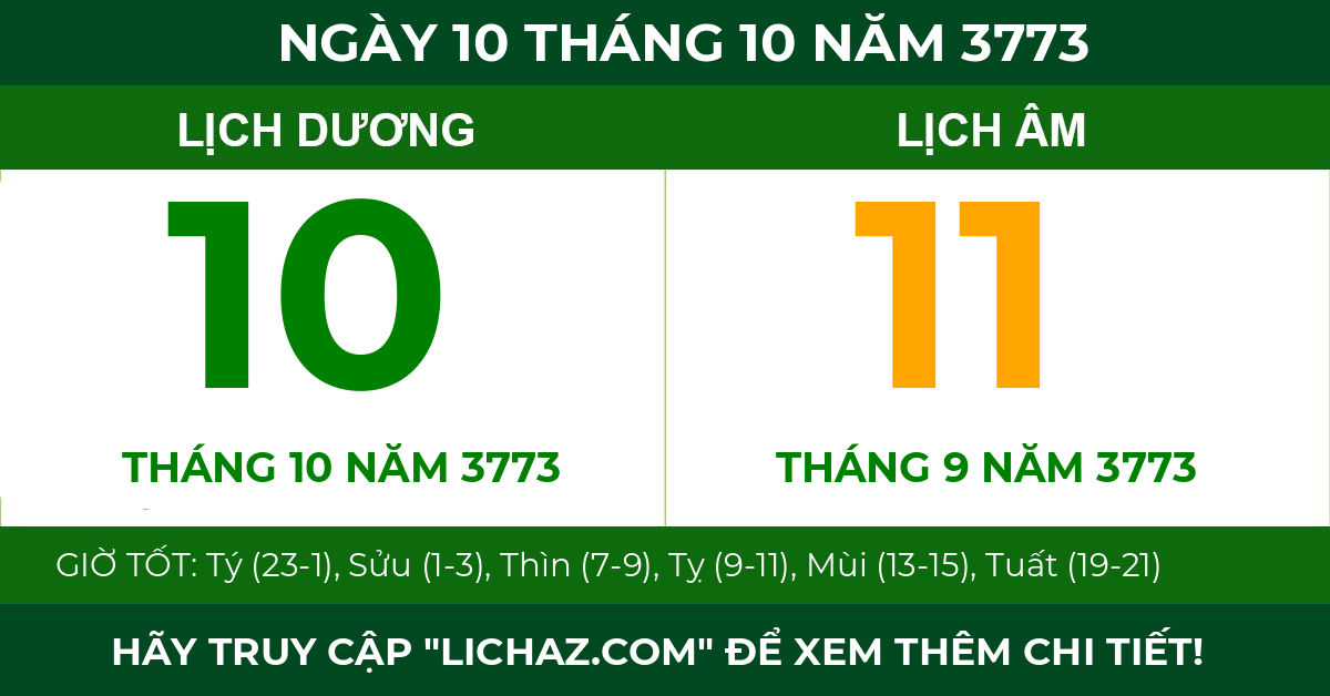 lịch âm ngày 10 tháng 10 năm 3773