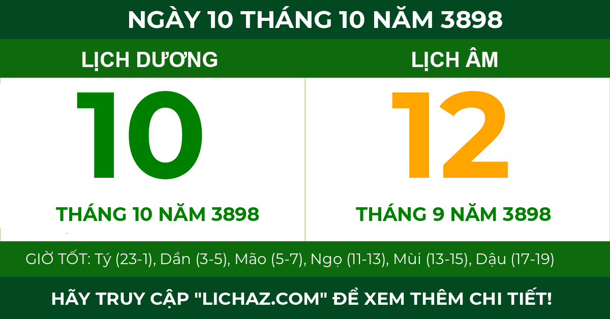lịch âm ngày 10 tháng 10 năm 3898