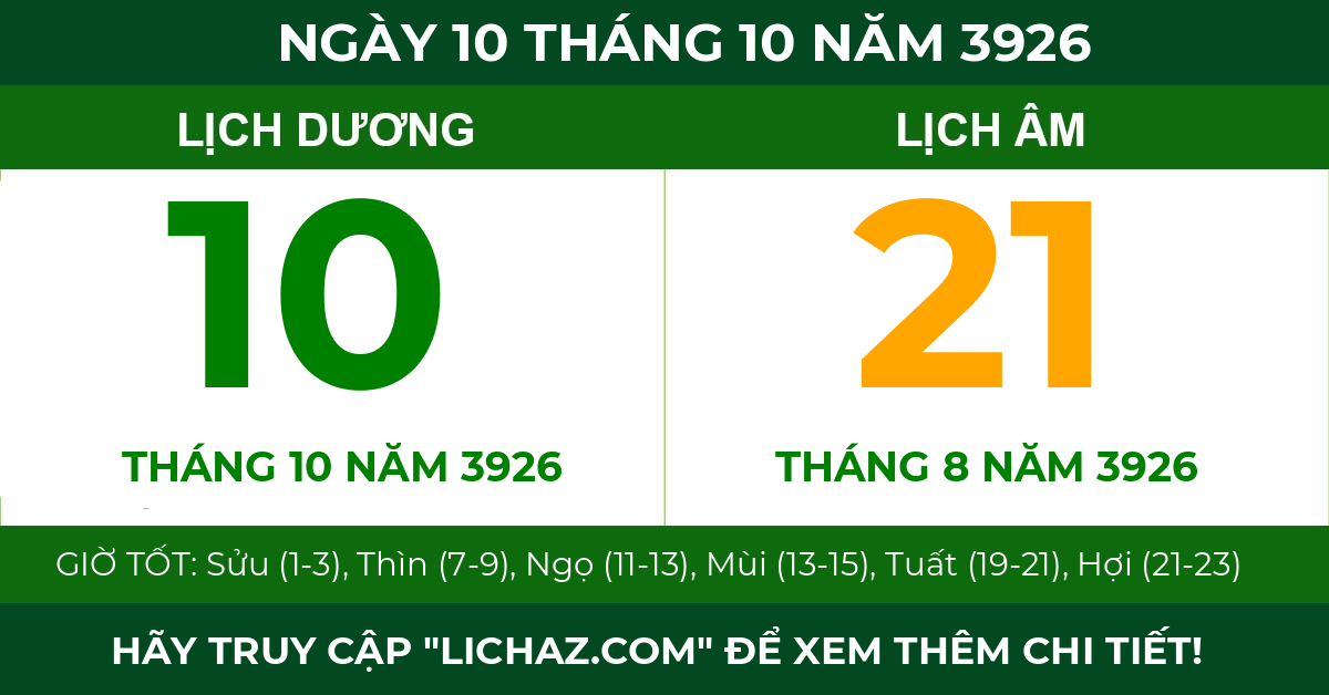 lịch âm ngày 10 tháng 10 năm 3926