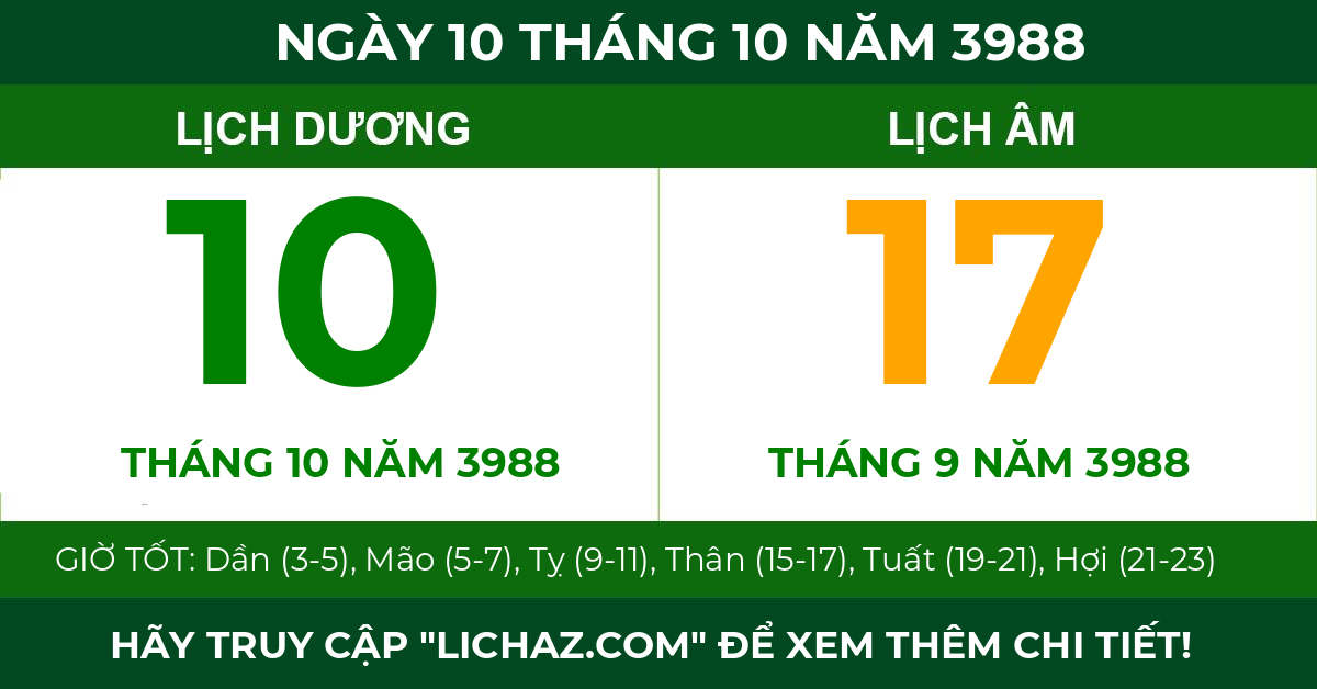 lịch âm ngày 10 tháng 10 năm 3988