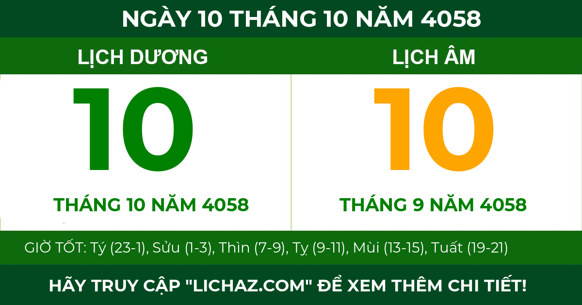 lịch âm ngày 10 tháng 10 năm 4058