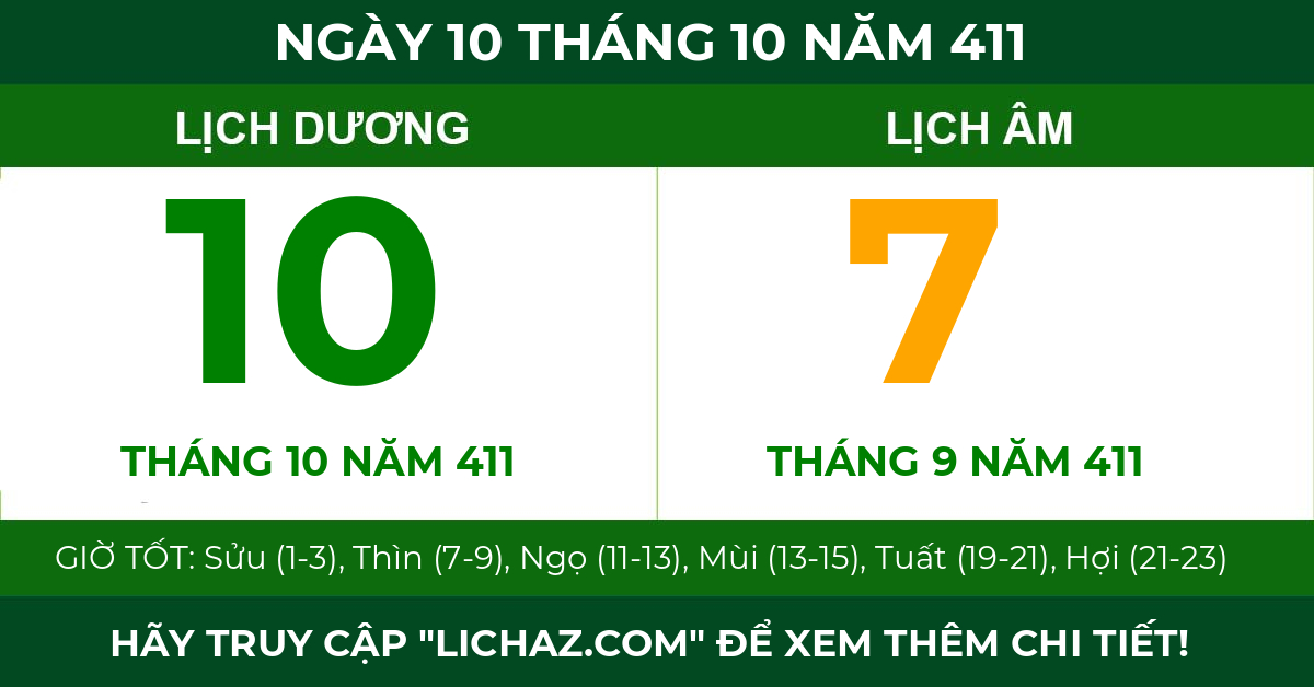 lịch âm ngày 10 tháng 10 năm 411