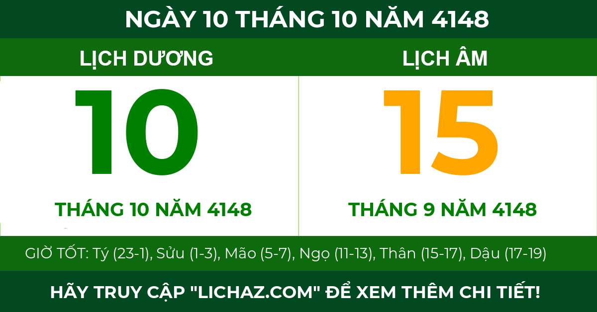 lịch âm ngày 10 tháng 10 năm 4148