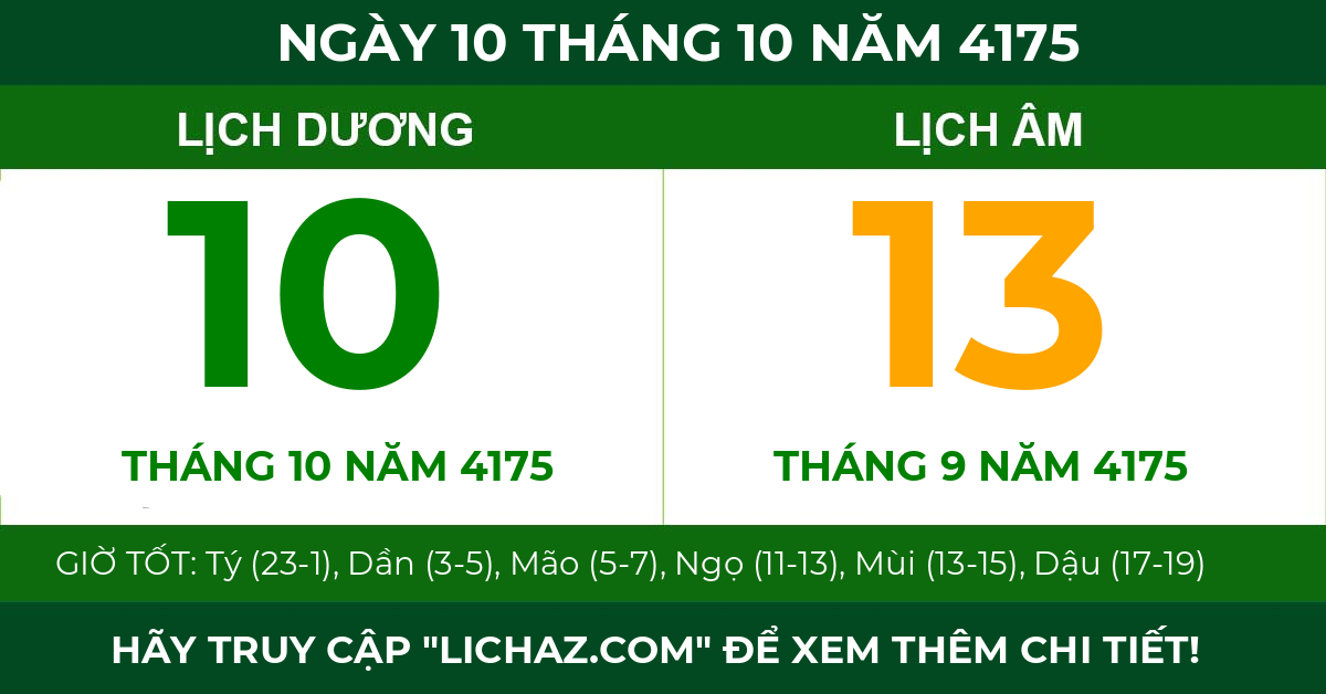lịch âm ngày 10 tháng 10 năm 4175