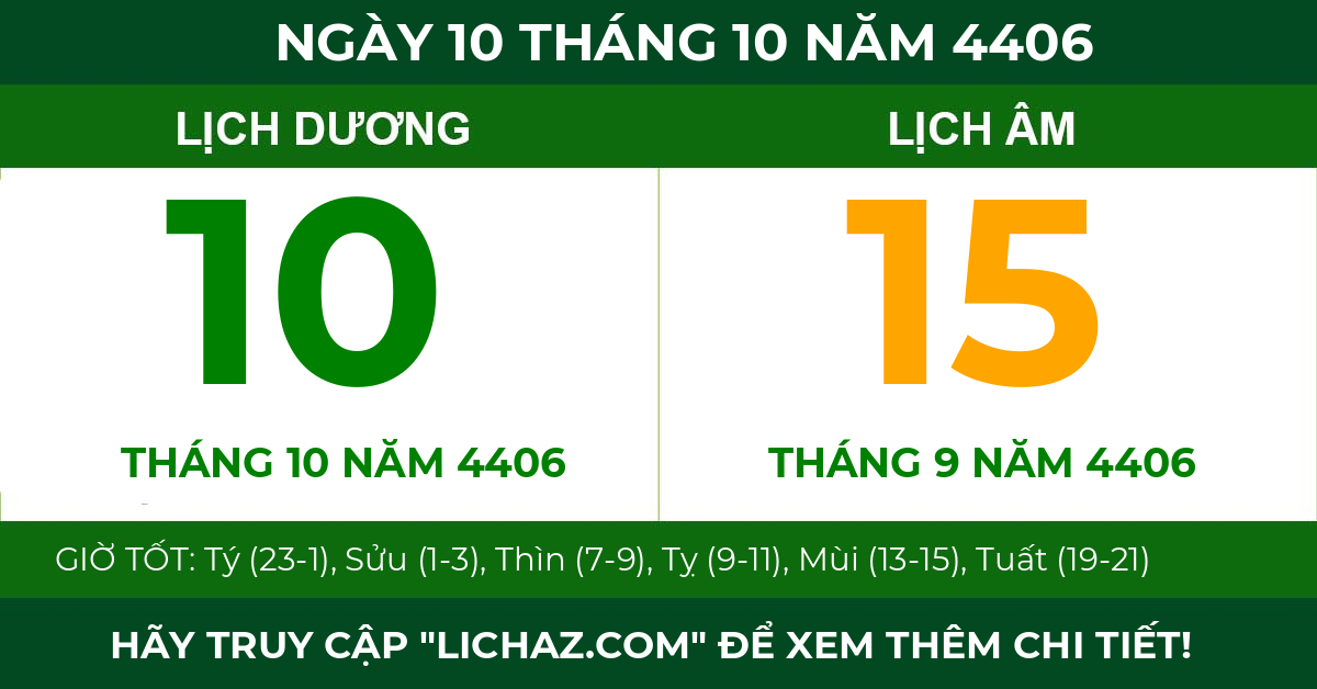 lịch âm ngày 10 tháng 10 năm 4406
