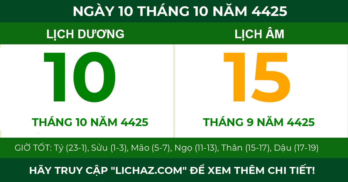 lịch âm ngày 10 tháng 10 năm 4425