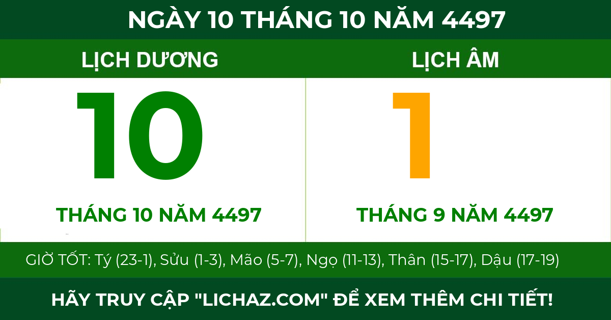 lịch âm ngày 10 tháng 10 năm 4497