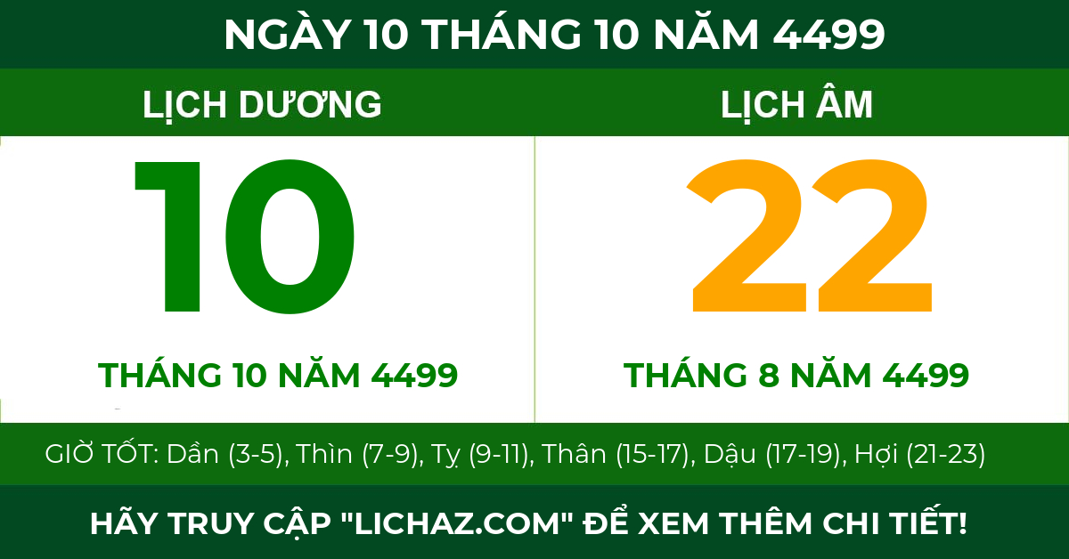 lịch âm ngày 10 tháng 10 năm 4499