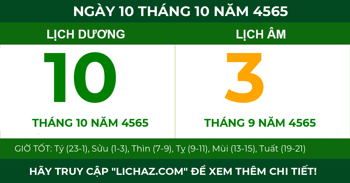 lịch âm ngày 10 tháng 10 năm 4565