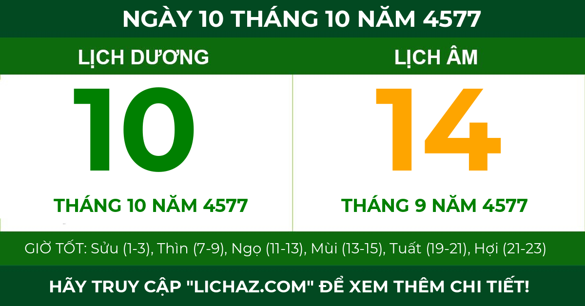 lịch âm ngày 10 tháng 10 năm 4577
