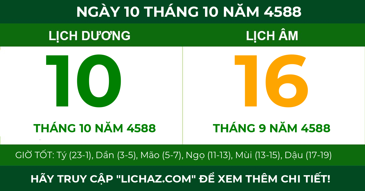 lịch âm ngày 10 tháng 10 năm 4588