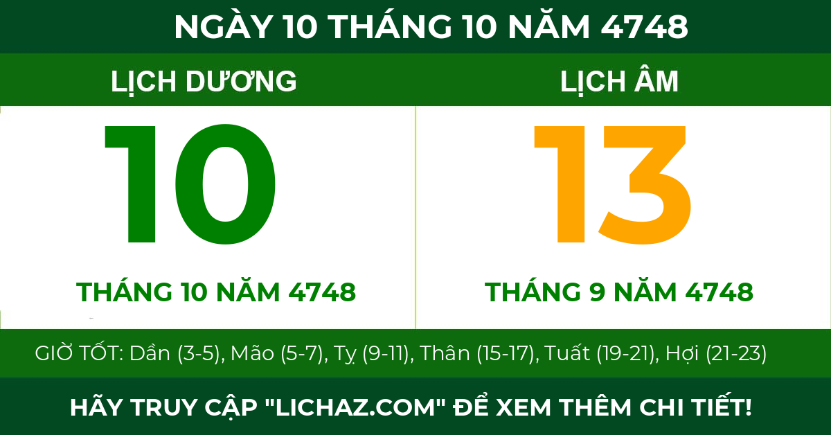 lịch âm ngày 10 tháng 10 năm 4748