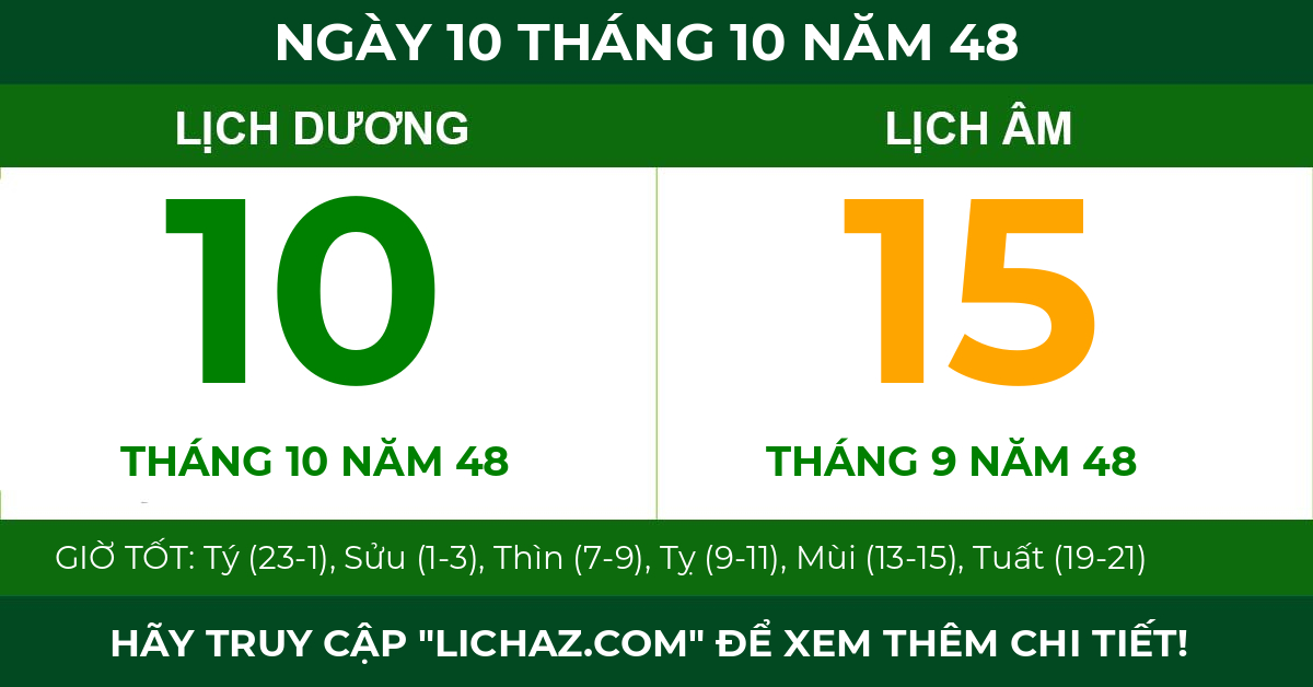lịch âm ngày 10 tháng 10 năm 48