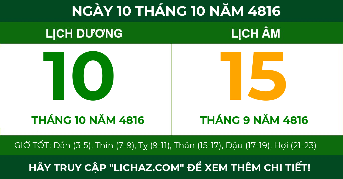 lịch âm ngày 10 tháng 10 năm 4816