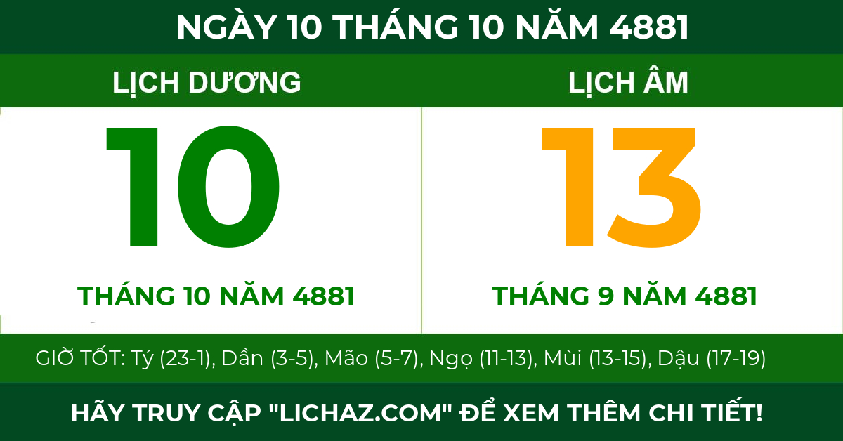 lịch âm ngày 10 tháng 10 năm 4881