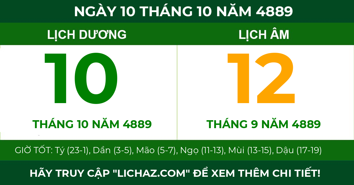 lịch âm ngày 10 tháng 10 năm 4889