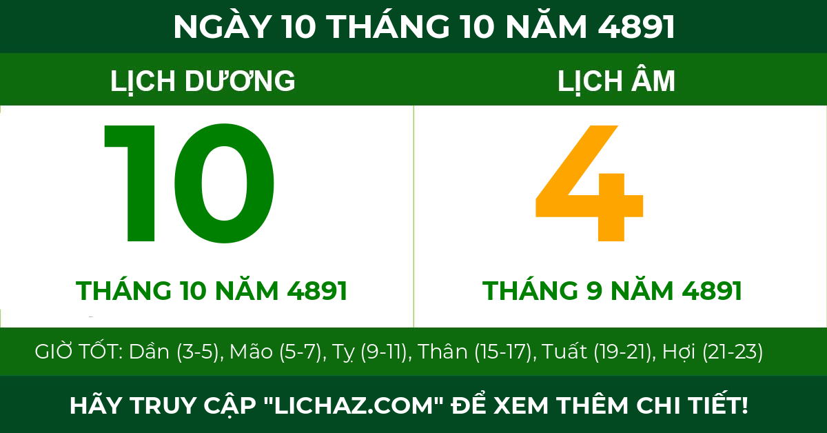 lịch âm ngày 10 tháng 10 năm 4891