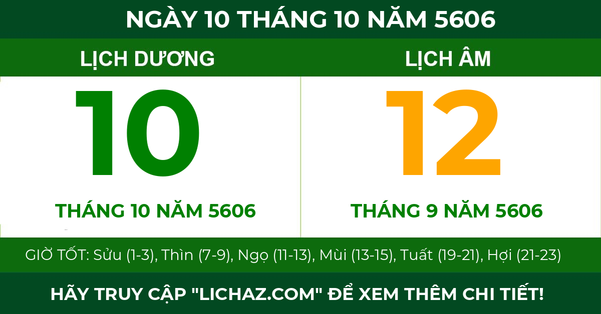 lịch âm ngày 10 tháng 10 năm 5606