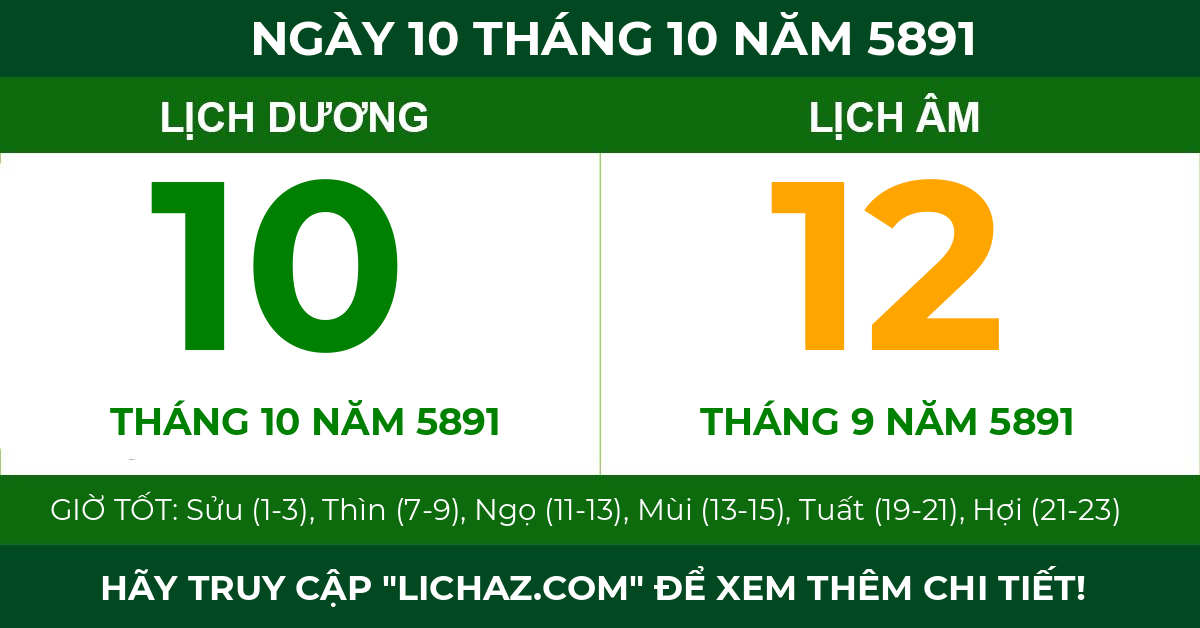 lịch âm ngày 10 tháng 10 năm 5891