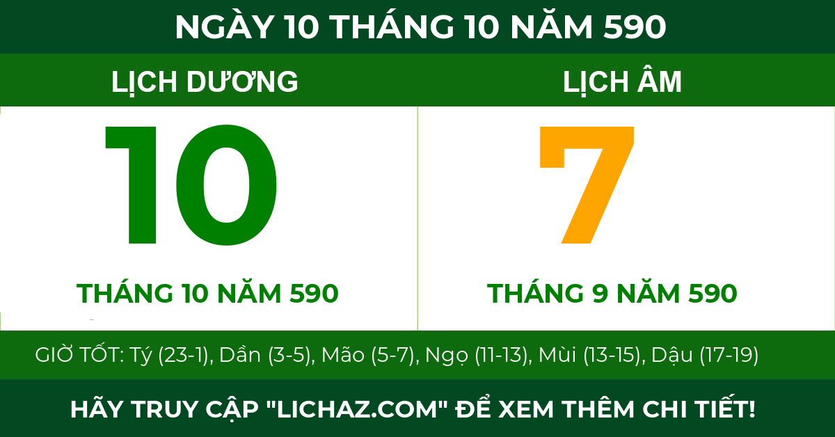 lịch âm ngày 10 tháng 10 năm 590