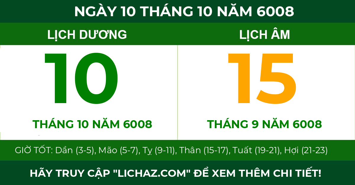 lịch âm ngày 10 tháng 10 năm 6008