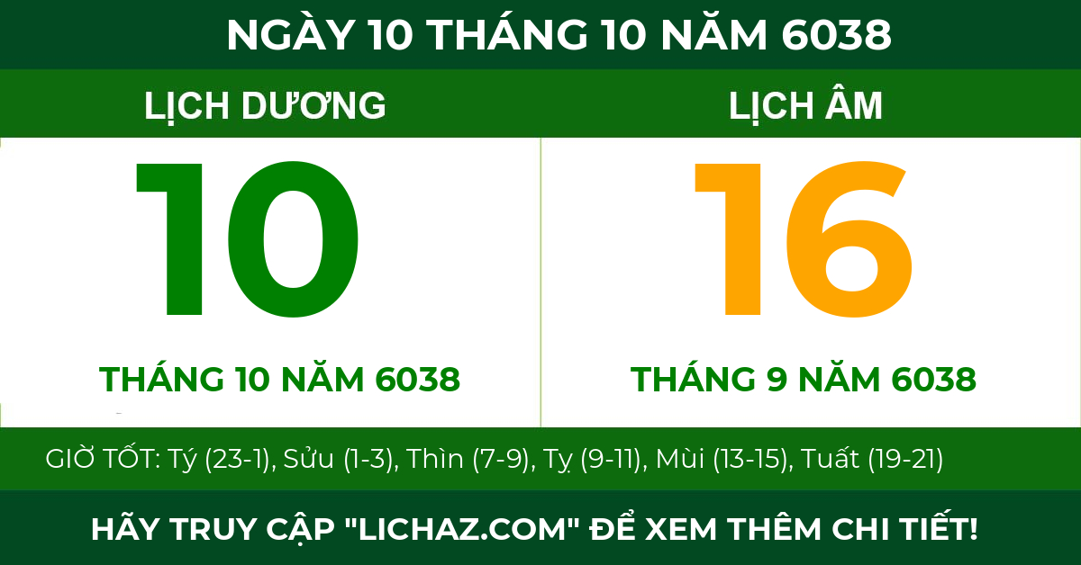 lịch âm ngày 10 tháng 10 năm 6038