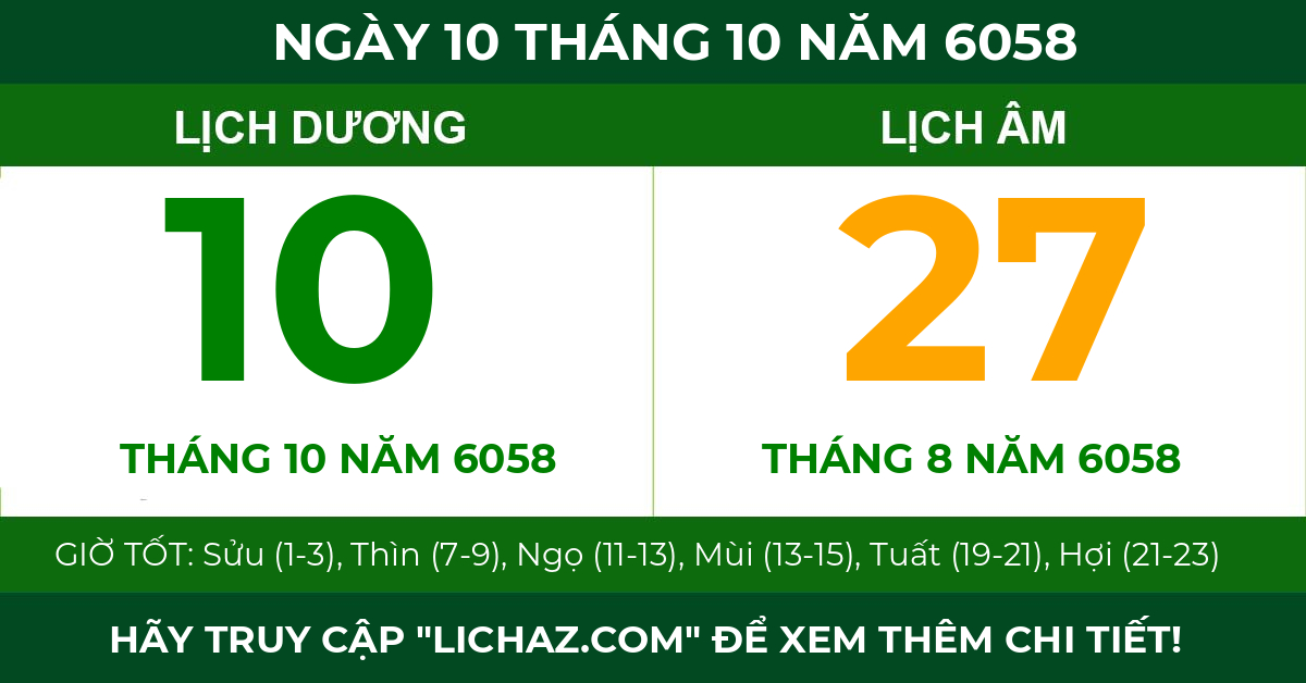 lịch âm ngày 10 tháng 10 năm 6058