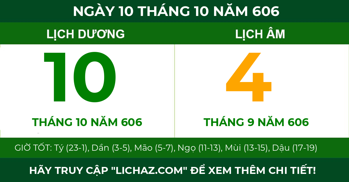 lịch âm ngày 10 tháng 10 năm 606