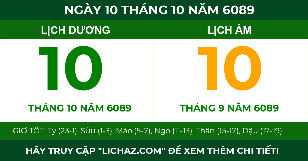 lịch âm ngày 10 tháng 10 năm 6089
