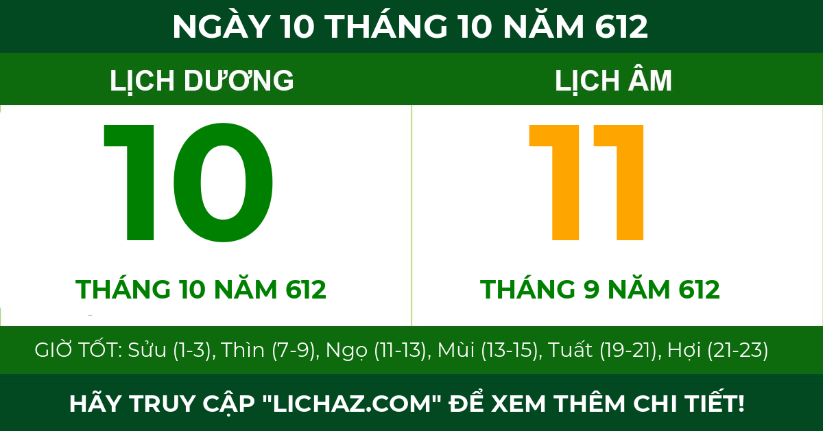 lịch âm ngày 10 tháng 10 năm 612