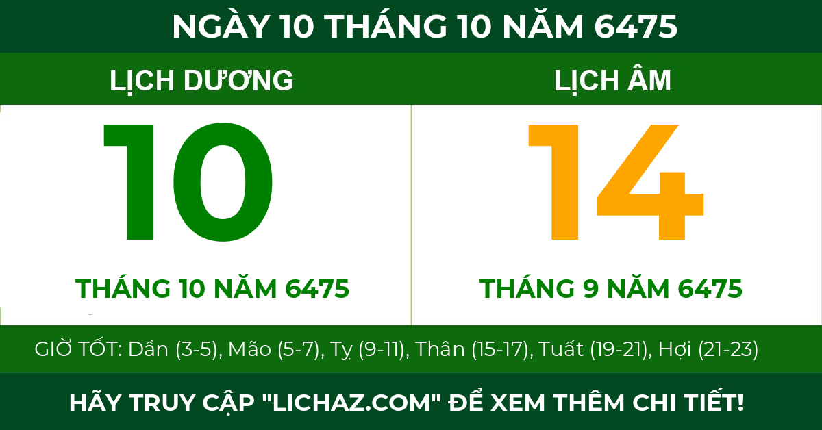 lịch âm ngày 10 tháng 10 năm 6475