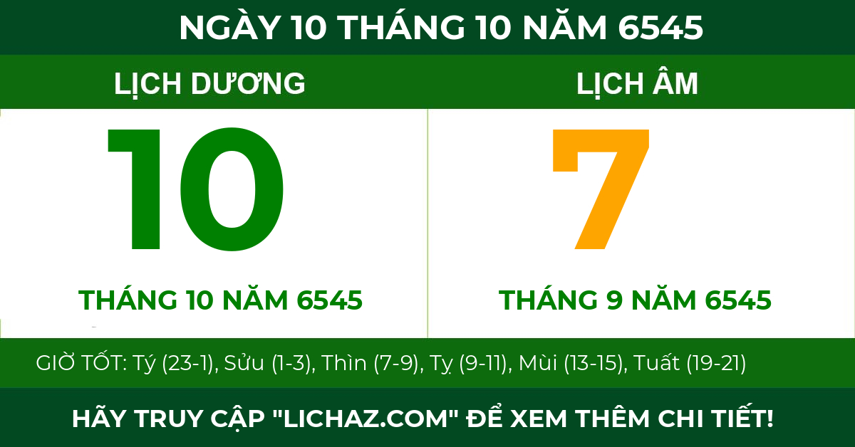 lịch âm ngày 10 tháng 10 năm 6545