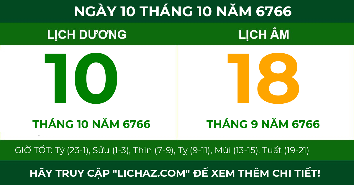 lịch âm ngày 10 tháng 10 năm 6766