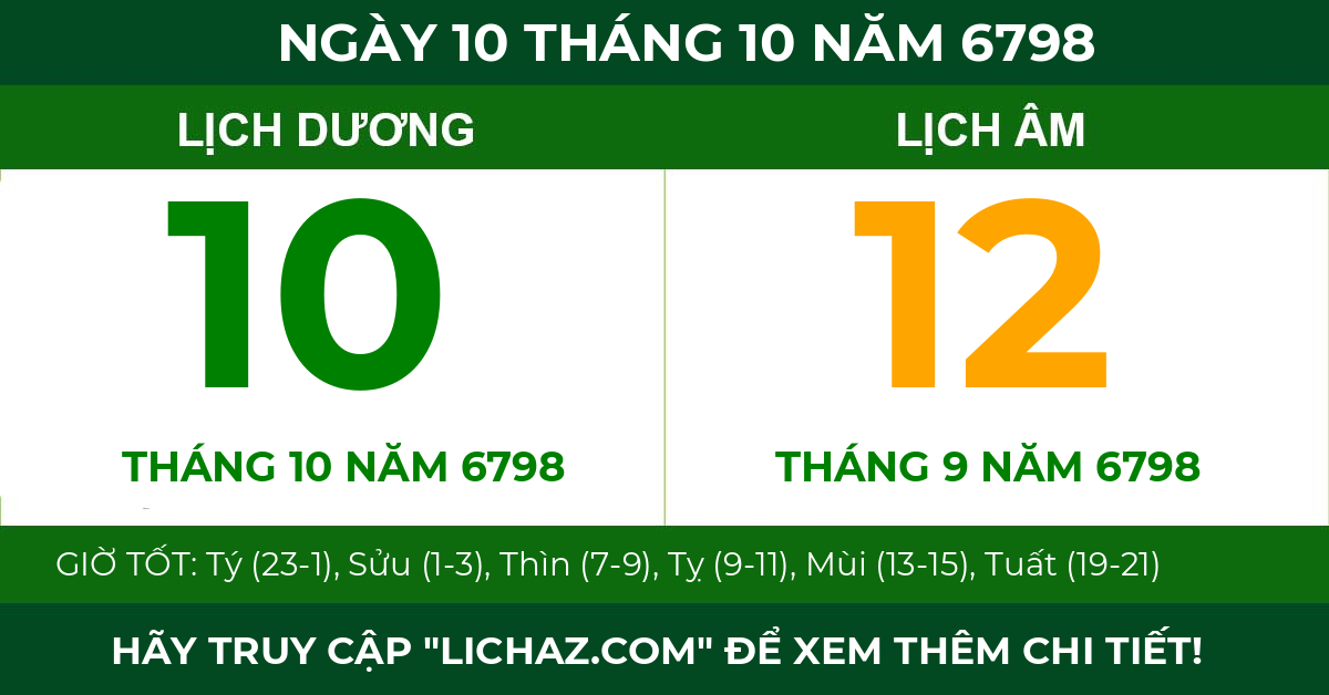 lịch âm ngày 10 tháng 10 năm 6798