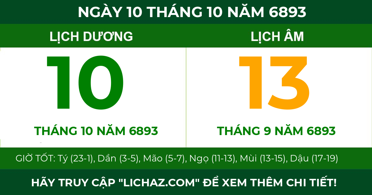 lịch âm ngày 10 tháng 10 năm 6893