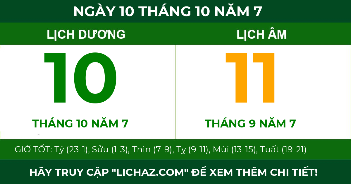 lịch âm ngày 10 tháng 10 năm 7