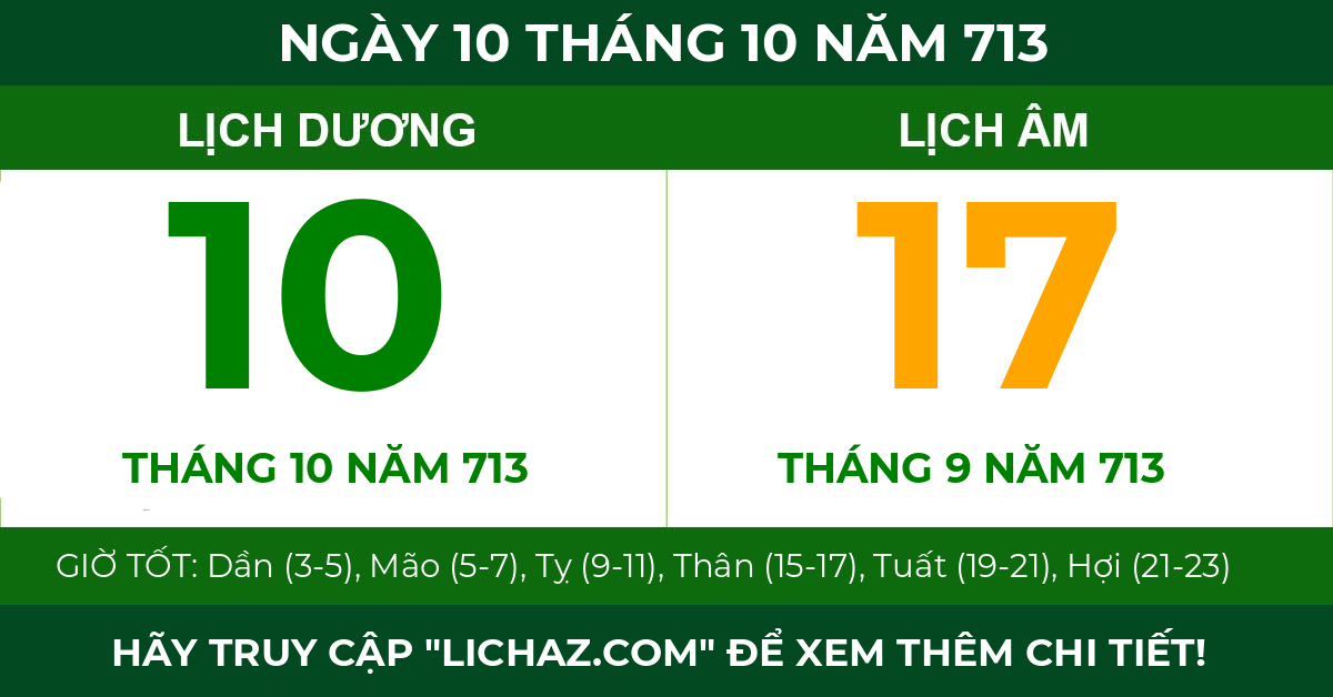 lịch âm ngày 10 tháng 10 năm 713