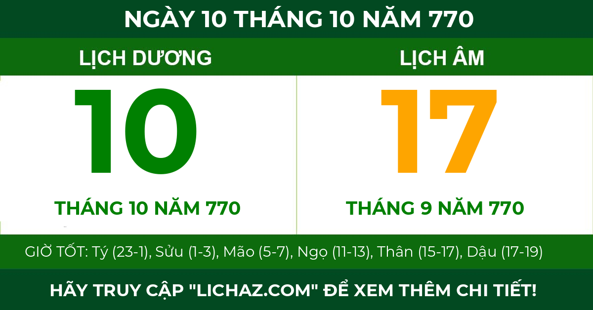 lịch âm ngày 10 tháng 10 năm 770
